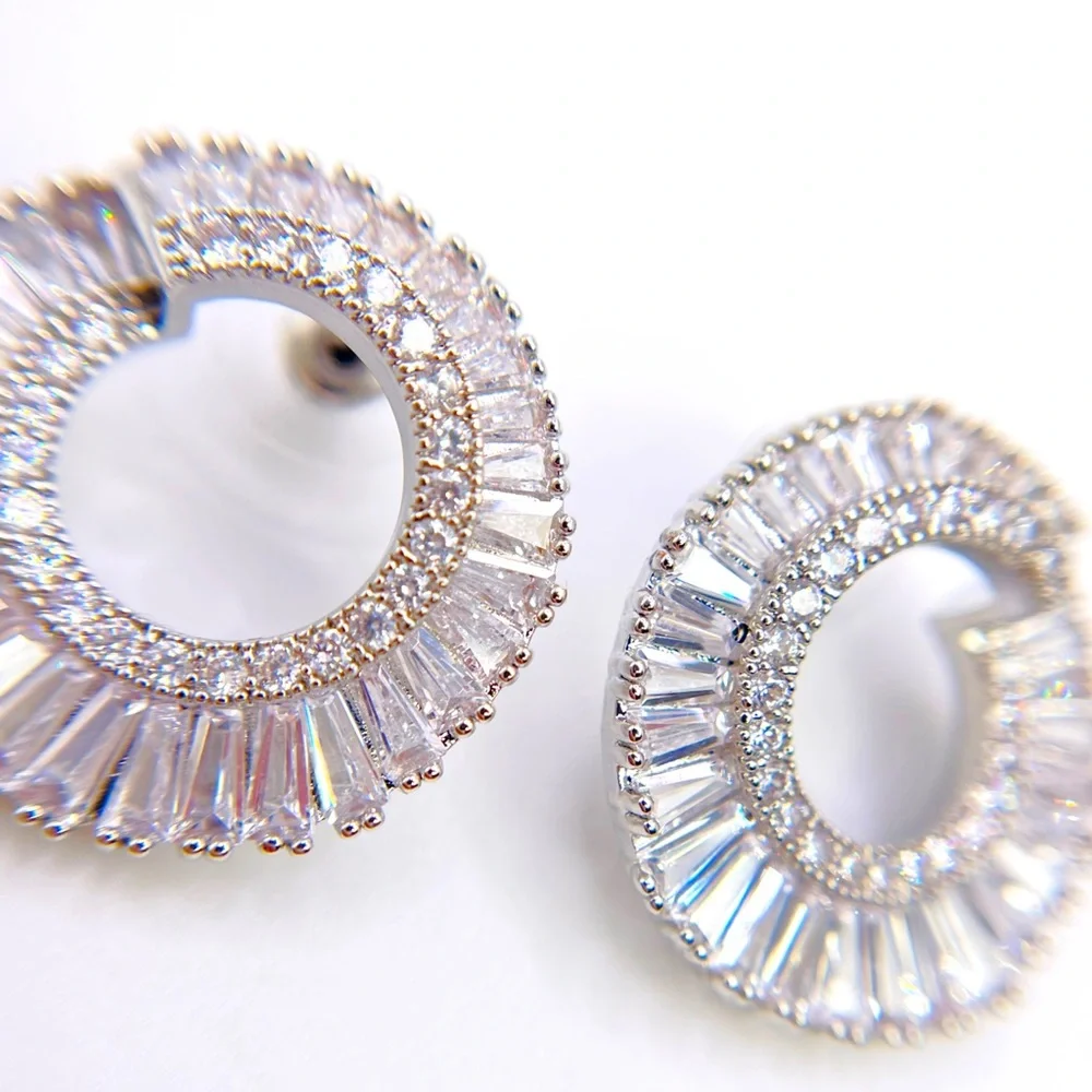 Crystal CZ Open Circle Statement Earrings - Picture 2 of 5